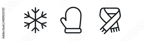 minimal black outline icons snowflake mitten scarf winter outline style