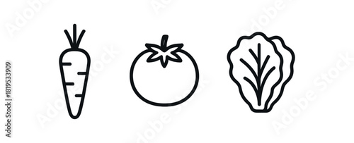 minimal black outline icons carrot tomato lettuce clean vegetable outline