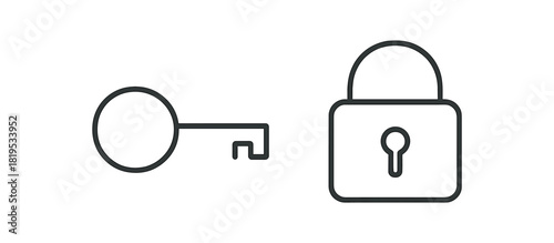 2 minimal black outline icons key lock thin contour isolated