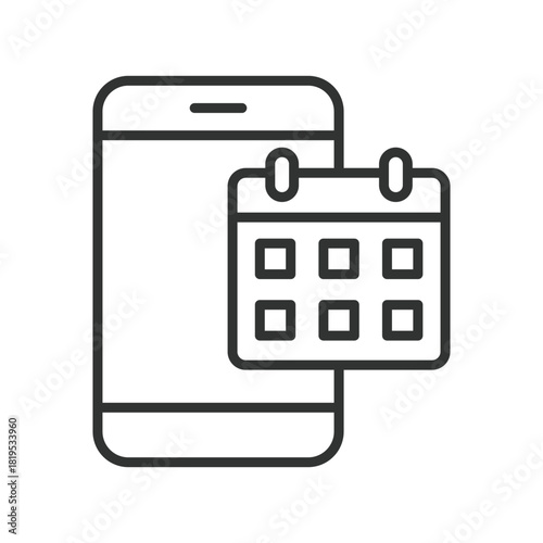 Calendar smartphone icon in line design. calendar, date planner, mobile schedule, smartphone planning, event reminder, agenda app, schedule tool, mobile organizer on white background vector. Calendar
