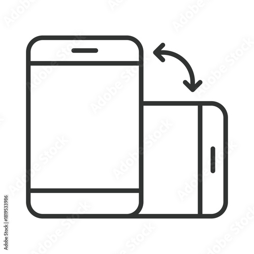 Rotate smartphone icon in line design. rotate phone, orientation change, smartphone rotation, screen orientation, landscape mode, device turn, mobile orientation, rotate icon on white background