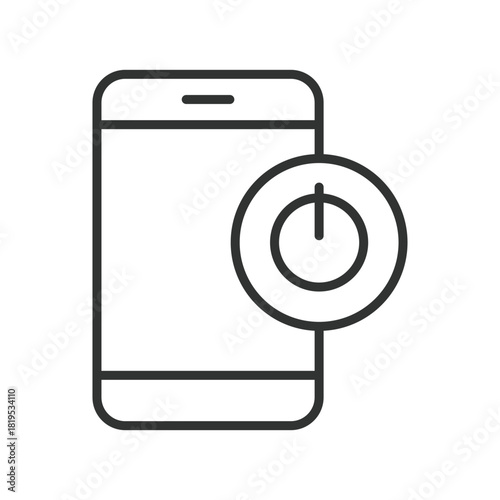 Power button smartphone icon in line design. power button, smartphone on off, device control, mobile power, system start, switch icon, energy control, phone function on white background vector. Power