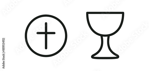 2 minimal black outline icons communion bread cup simple line