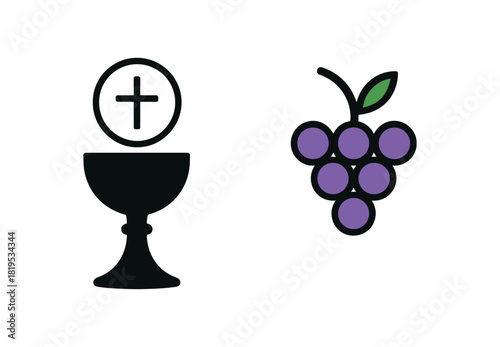 2 minimal icons chalice black grapes colored purple Eucharist set