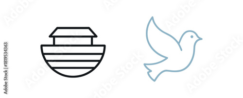 2 minimal icons ark outline black dove colored soft blue thin line