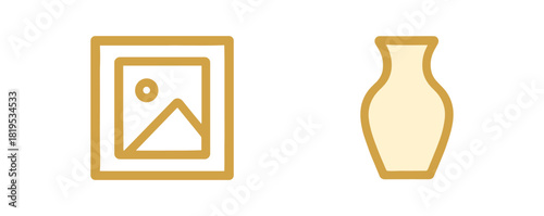 2 minimal icons picture frame colored gold vase colored cream