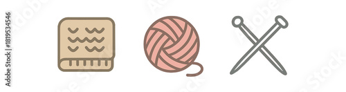minimal icons knitted blanket colored beige yarn ball colored pink needles colored silver