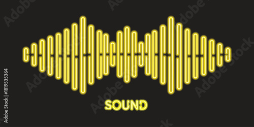 Neon Yellow Sound Wave Icon on Dark Background, Sound wave icon for voice recognition in virtual assistant, speech signal. Abstract audio wave, Neon Sound icon