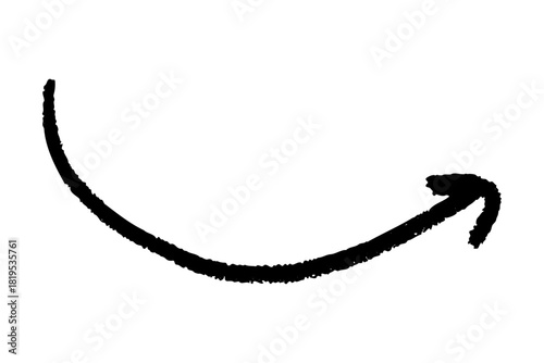 Hand drawn charcoal arrow with soft smudge effect, freehand curved doodle shape in marker style, vector sketch symbol for messy diagrams.