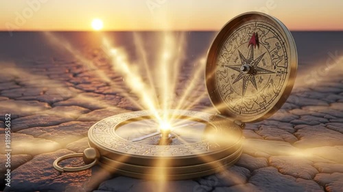 Beautiful Compass Glowing in the Desert Sunset.
