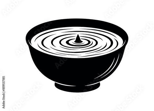 Bowl of water with ripple black silhouette with wave and curve lines serenity detail visual
