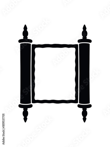 Sacred scroll with ends black silhouette with edge and curl lines torah or scripture symbol