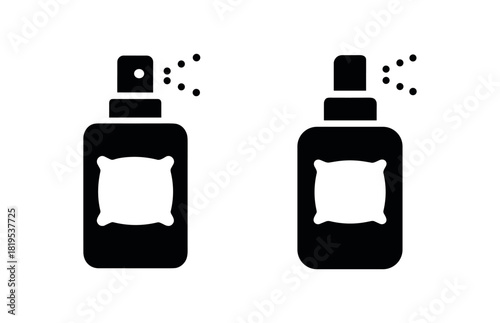 Flat vector illustration two pillow mists black and white solid black icon style sleep essentials theme 2x1 grid equal spacing isolated on white full objects visible