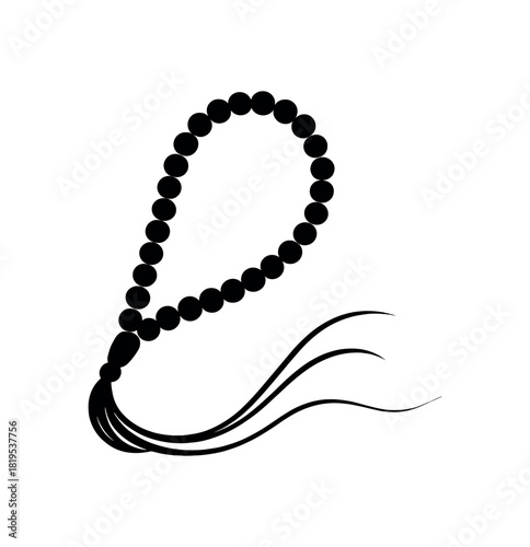 Prayer beads with tassel black silhouette with loop and flow lines peaceful meditation item