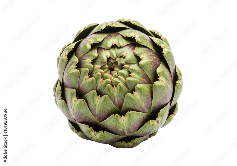 Fototapeta premium Fresh raw globe artichoke, overhead view on a clear background. isolated on transparent background