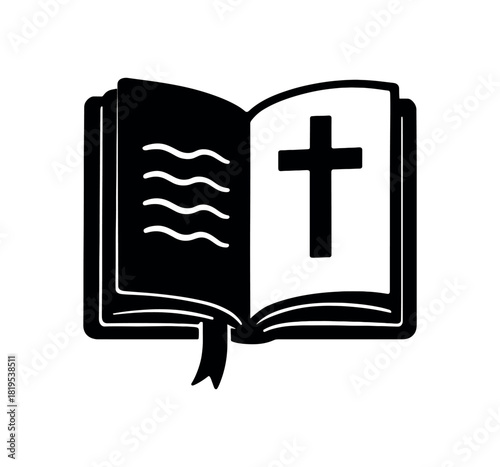 Prayer book with ribbon marker black silhouette with page and sacred lines spiritual discipline element