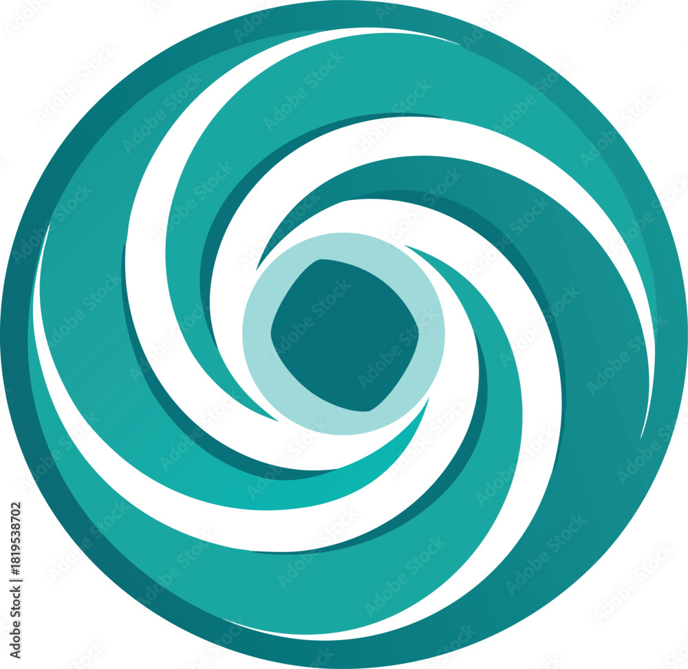 Fototapeta premium Turquoise swirling vortex graphic on white background