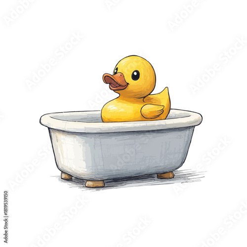 rubber duck on bathtub drawn vector illustration