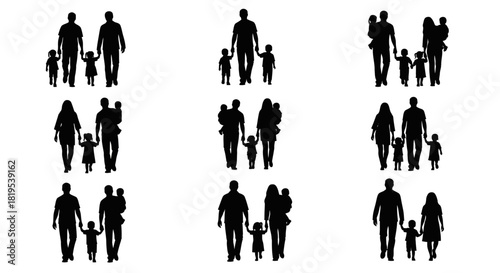 Diverse Family Silhouettes Representing Parents Children and Togetherness