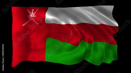 Realistic Oman flag waving in a seamless loop with alpha channel for overlays perfect for National Day, Sultan�s Day, Omani celebrations, government events, and 4K compositing