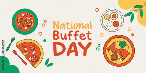 National Buffet Day concept design featuring diverse dishes 