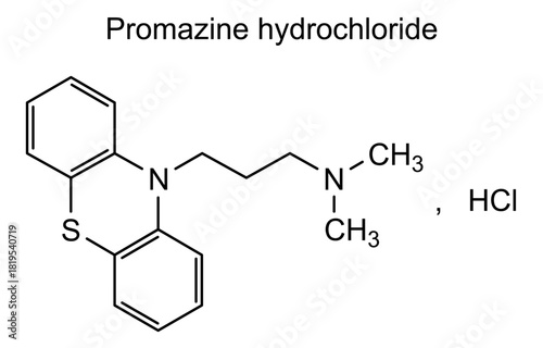 Promazine hydrochloride, chemical structure of promazine hydrochloride, drug substance