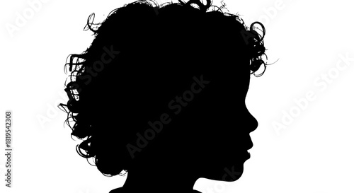 A mysterious black silhouette of a young child's head in profile