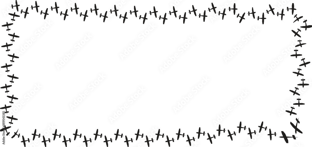 Fototapeta premium Airplane border EPS design with alternating flight silhouettes, ideal for aviation-themed visuals.