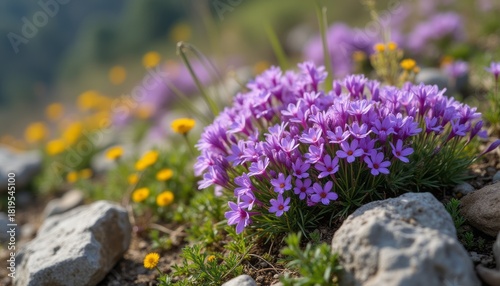 Delicate purple flowers blooming among vibrant wildflowers