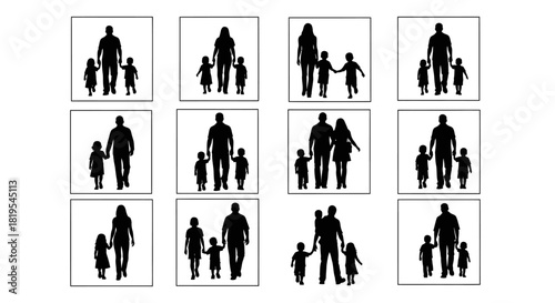 Silhouettes of loving families walking together expressing togetherness and support