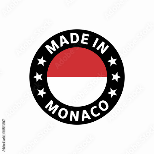 Made in monaco" stamp icon with flag symbol and star border.