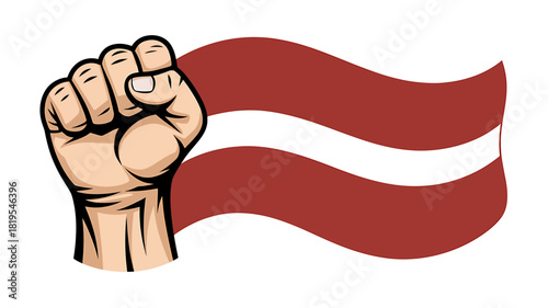 Latvian flag and a strong clenched fist as a symbol of power