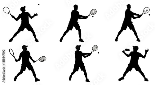 Dynamic silhouette sequence of a tennis player in action