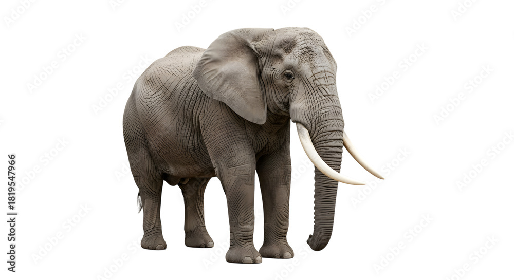 Fototapeta premium African elephant standing tall isolated on transparent background