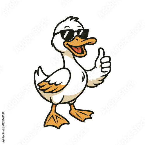 Cool cartoon duck giving thumbs-up while wearing stylish sunglasses