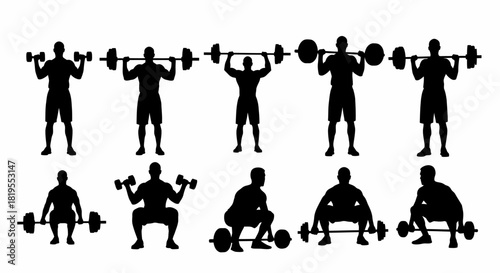 Diverse Weight Training Silhouettes Demonstrating Full Body Strength Workouts