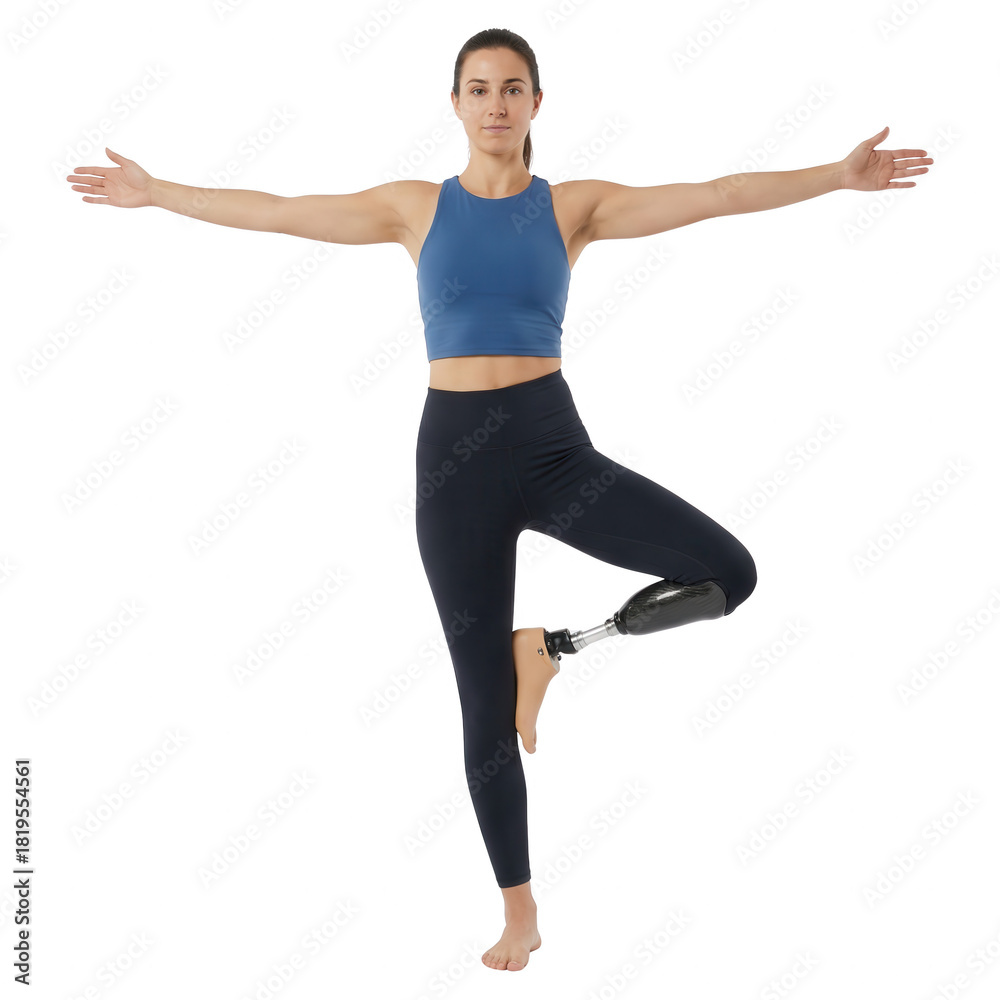 Fototapeta premium Woman in Yoga Pose with Prosthetic Leg: Strength & Balance