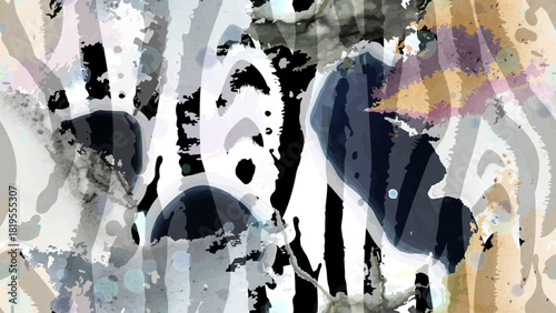 Stripe animal motif. Seamless pattern line and crackle textures. Modern summer geometric shapes on abstract brush. Contrast graphic vector background. Watercolor blobs and daubs, ink and stains.