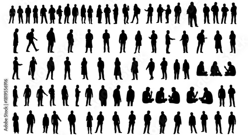 Collection of Various Human Silhouettes Showing Different Poses and Actions