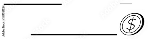 Clean horizontal lines with a dollar sign coin on the right. Ideal for finance, banking, payments, savings, commerce, business, economy, and simple flat metaphor