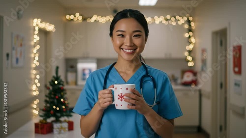 Christmas in medicine, healthcare worker enjoying holiday break, festive cheer in hospital setting