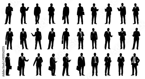 Collection of Business Men Silhouettes Standing in Diverse Professional Attire