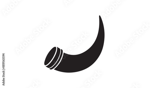 Black silhouette of a curved horn against a white background