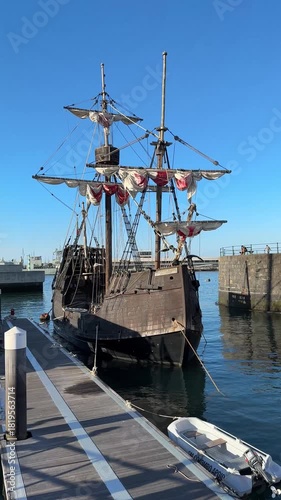 Historic Replica Galleon Docked at Port Awaiting Tourists