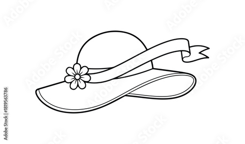 Elegant wide brim hat with ribbon and flower illustration