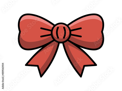Illustration of a red bow with black outline on white background