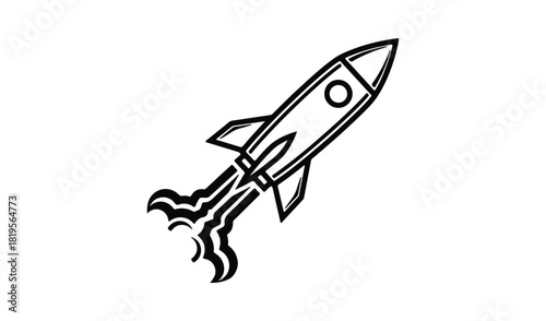 Hand drawn sketch of a rocket launching with fiery exhaust