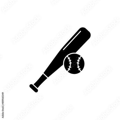 A Minimalist Black and White Icon Depicting a Baseball Bat and Ball, Ideal for Sports and Game-Related Graphics