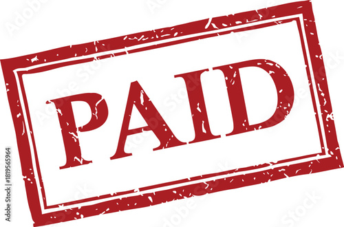 A red rubber stamp boldly displays the word 'PAID', signifying a completed transaction. It's a clear visual cue for financial documents, invoices, and receipts, ensuring clarity.