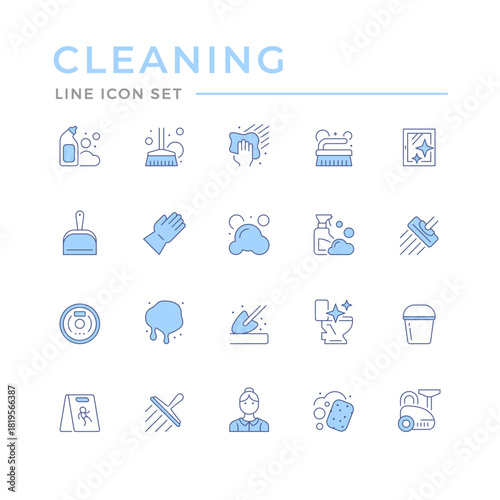 Set color line icons of cleaning